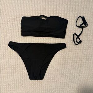 American Eagle Black Bandeau Bikini Set - Strapless Swim Top & Classic Bottom